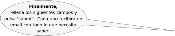 Finalmente, rellena los siguientes campos y pulsa ‘submit’. Cada uno recibirá un email con todo lo que necesita saber.